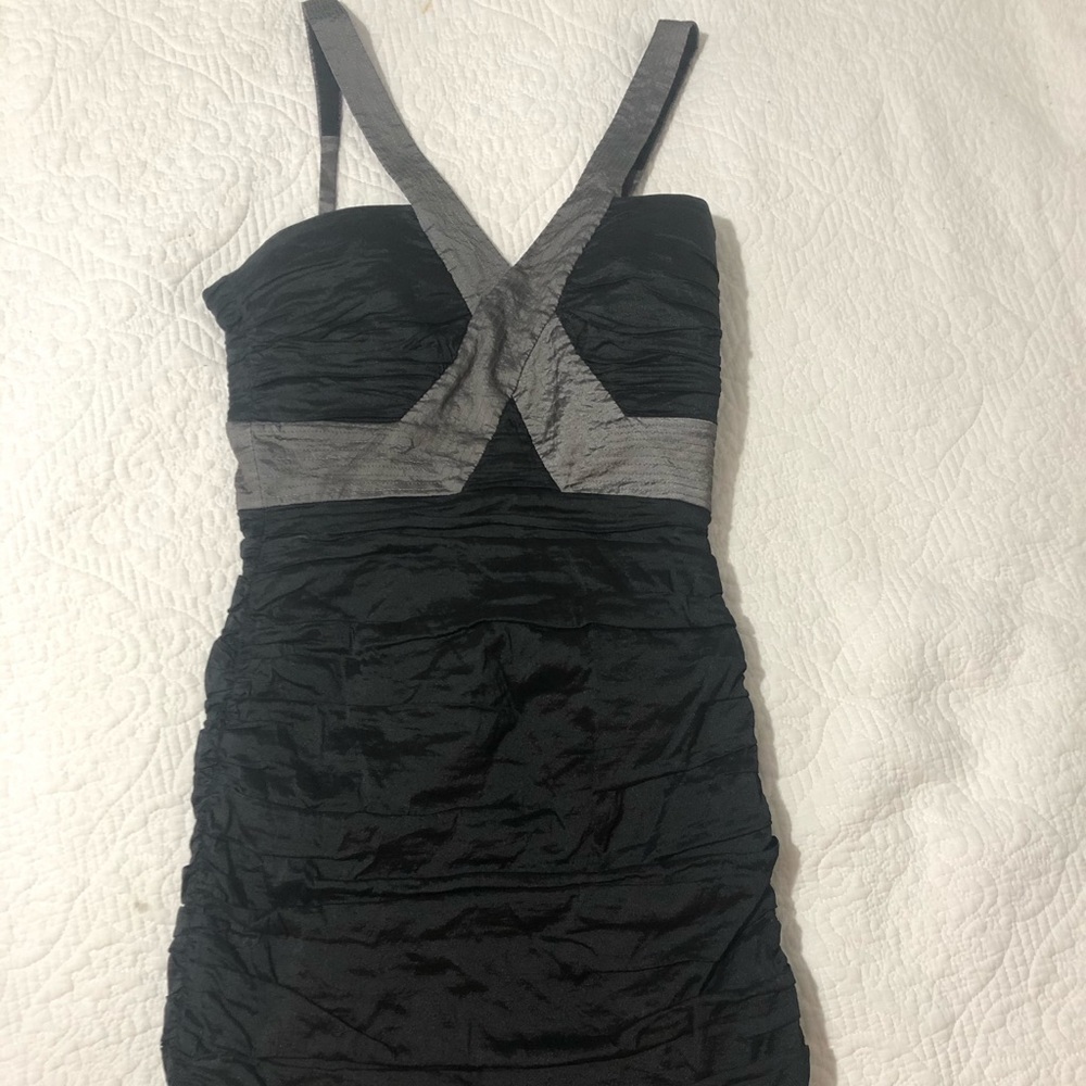 BCBG rouched black and grey dress